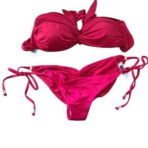 Nicolita Women's Size Large Red Halter String Bottom Bikini Set